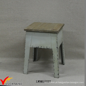 Retro chic antigo Square Metal Stool com Top de madeira